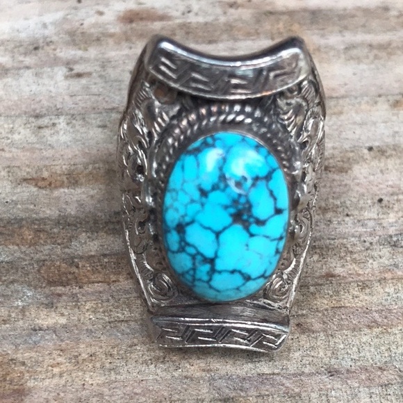 Vintage Spiderweb Turquoise sterling silver ring. - Picture 4 of 9